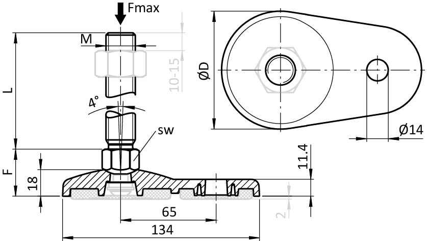 Pata pivotante extendida, ZN / acier