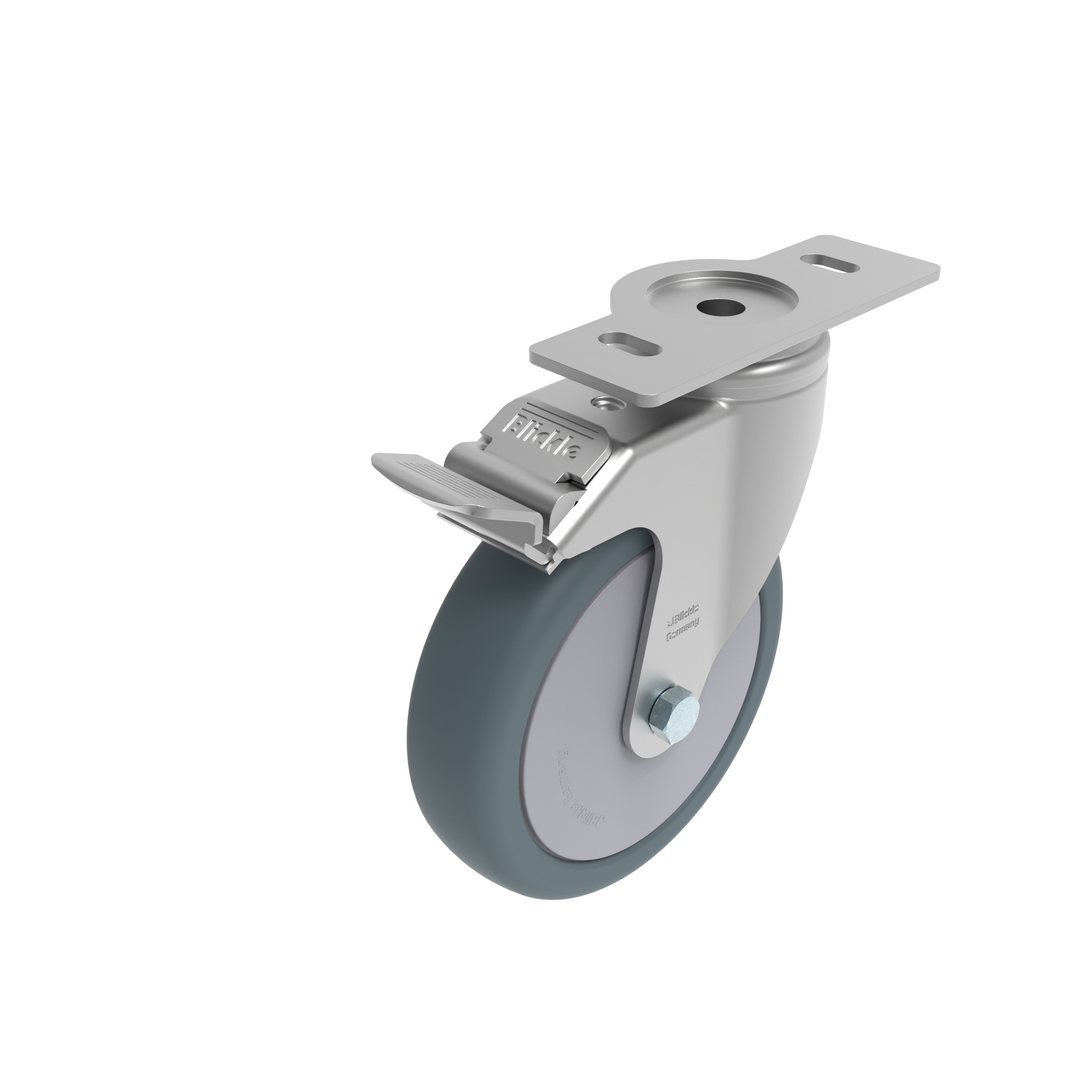 Rueda giratoria Ø 80 / 100 / 125 con freno de sistema y placa de montaje 40 / 45 098S125TD4045N – imagen del producto