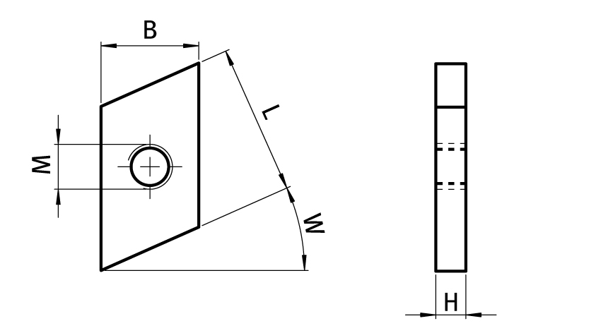 Rhombus Threaded Plate – technical drawing
