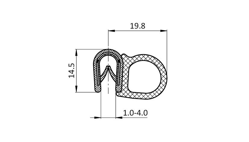 Kantenschutzdichtprofil 19,8 x 14,5 – technische Zeichnung