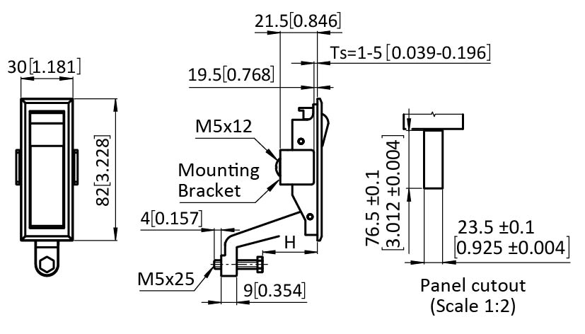 Compression Trigger Latch 76.5 x 23.5 – technical drawing