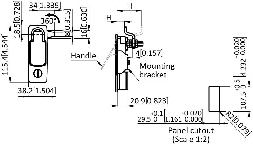 Lift & Turn Compression Latch 107.5 x 29.5, incl. Cam (Set)