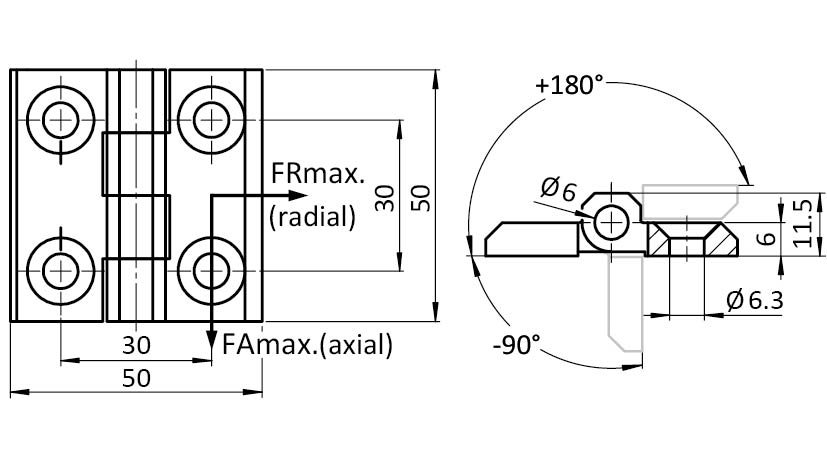Bisagra de acero inoxidable 50 x 50