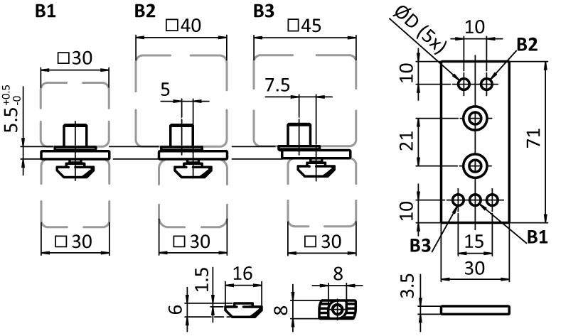 Element de porte pliante (Kit) – plan technique