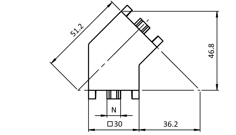 Angle Connector B 30, 45° – technical drawing