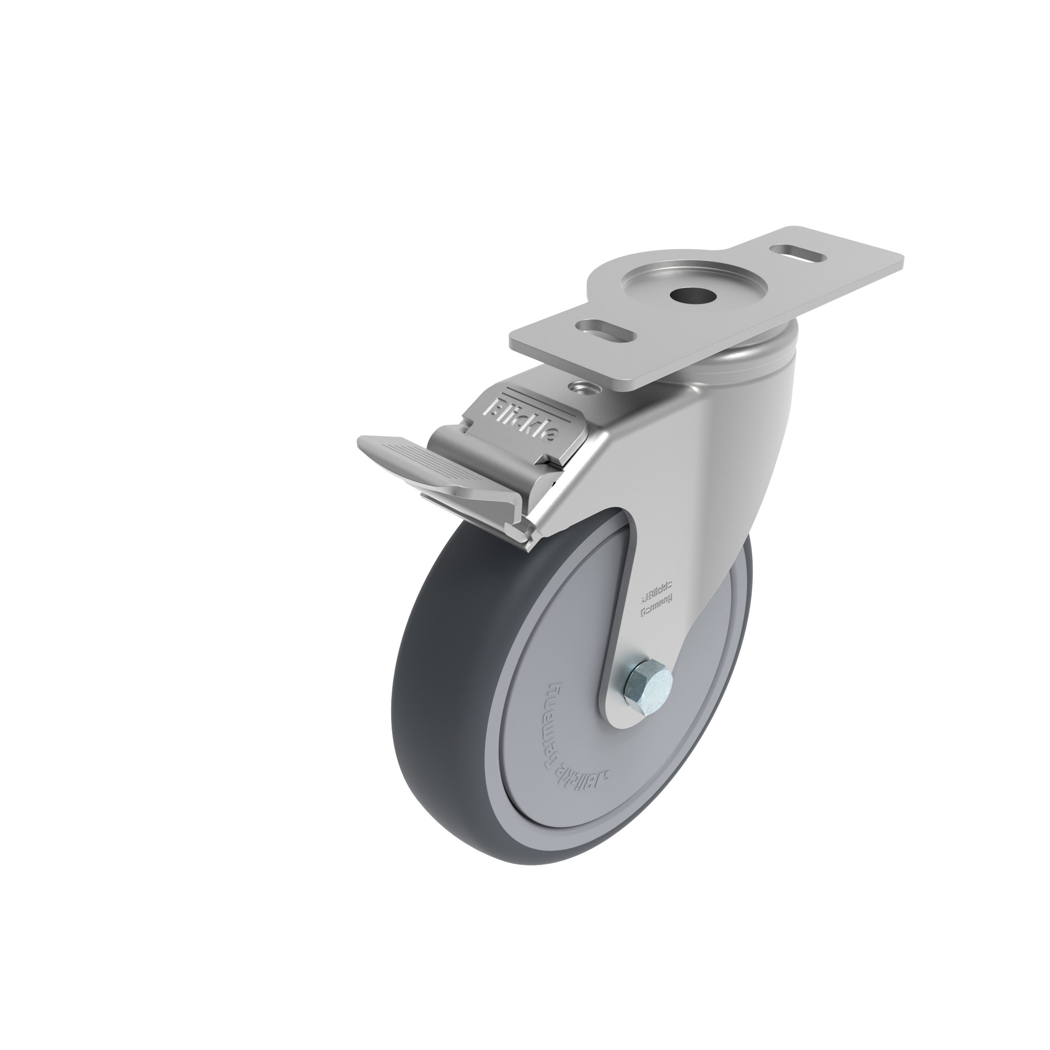 Rueda giratoria Ø 80 / 100 / 125 con freno de sistema y placa de montaje 40 / 45 098S125UD4045N – imagen del producto