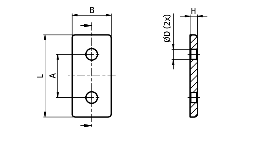 Connection Plate AL Rectangular 2 Hole, 1 Slot Version