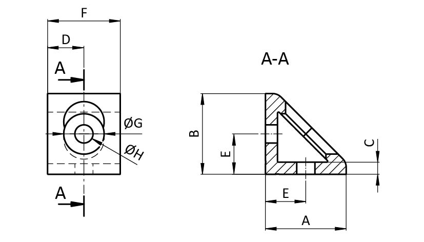 Gusseted Connection Angle AL 2 Hole, 1 Slot Version 