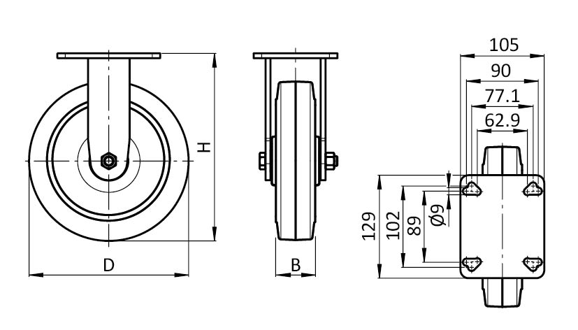 Heavy-duty Fixed Caster Ø 200 with Mounting Plate 40 / 45