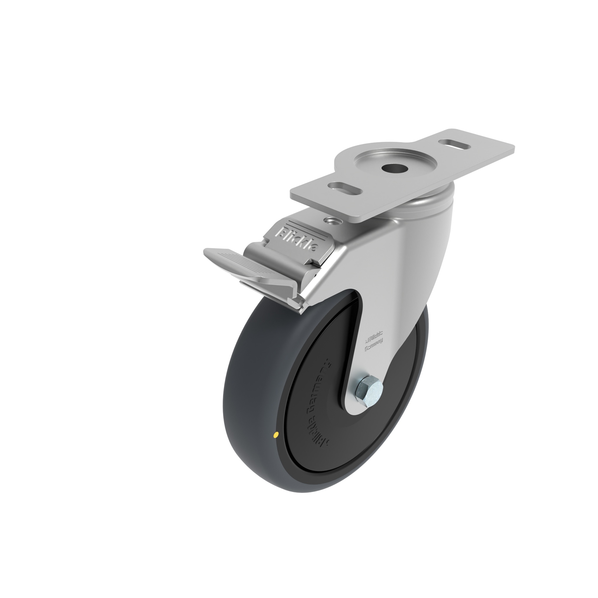 Rueda giratoria Ø 80 / 100 / 125 con freno de sistema y placa de montaje 40 / 45 098S125UD4045NESD – imagen del producto