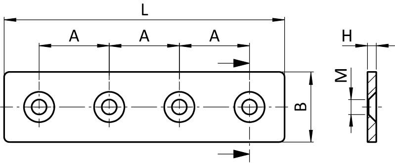 Connection Plate ST Rectangular 4 Hole, 1 Slot Version