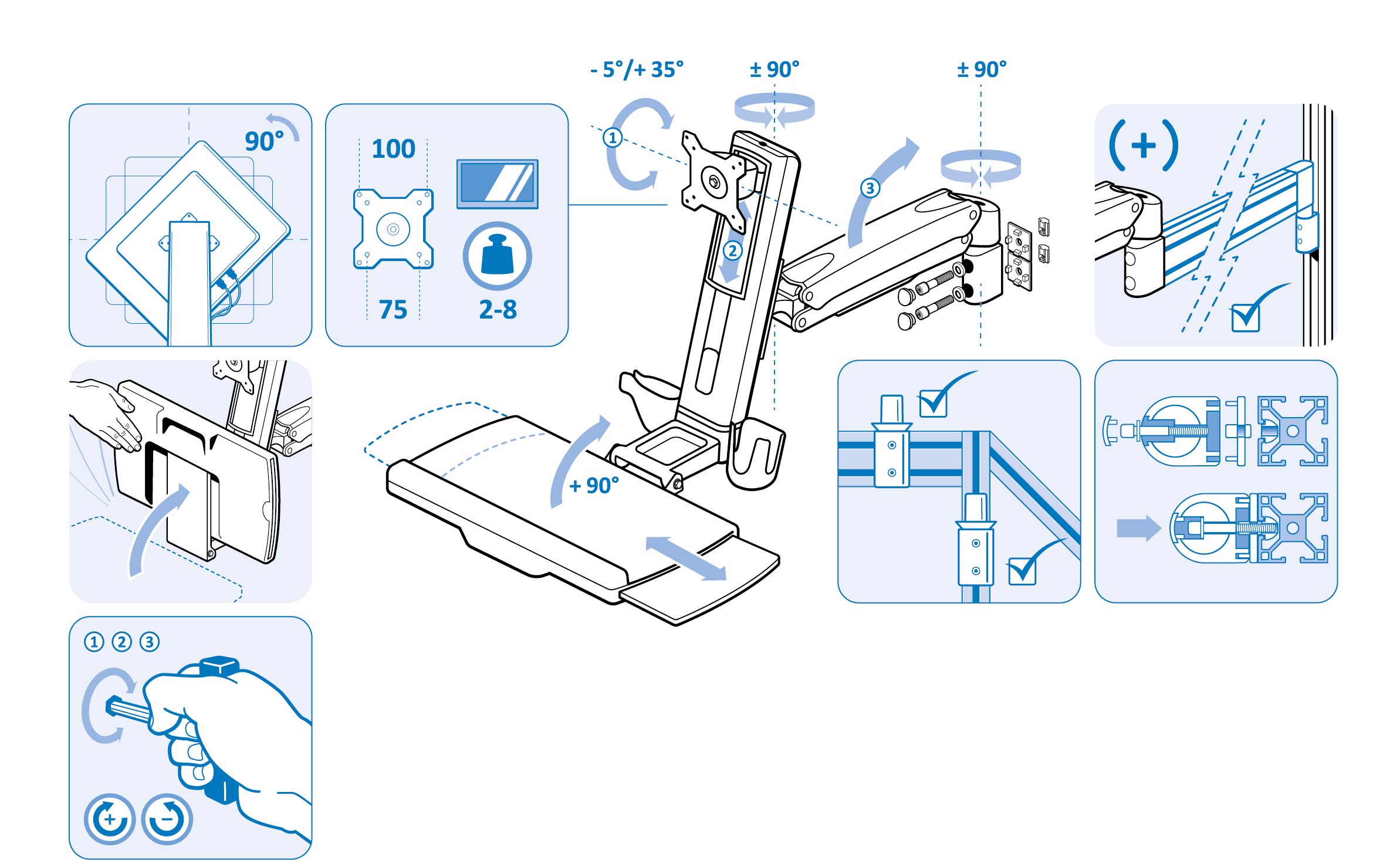 Monitor Work Station SIT / STAND 4-axis, Profile Attachment (Set)