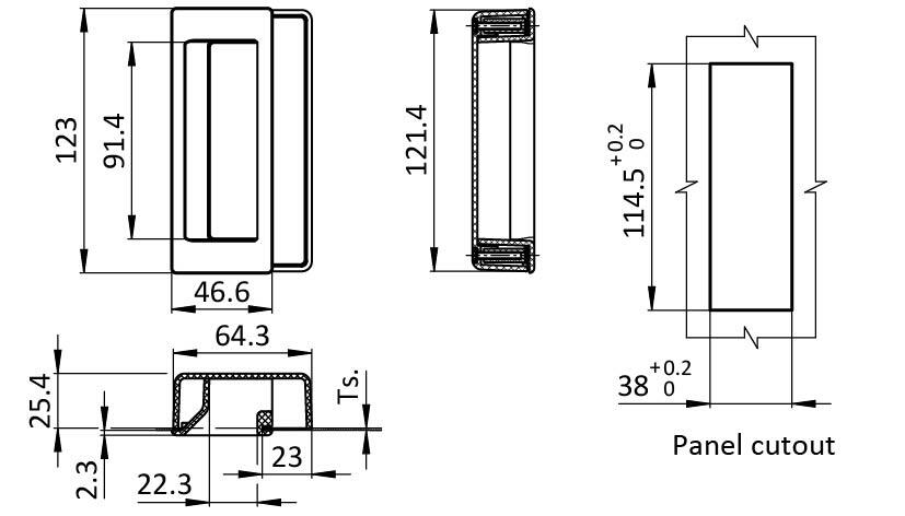Flush Pocket Pull Handle PA 123 x 46.7