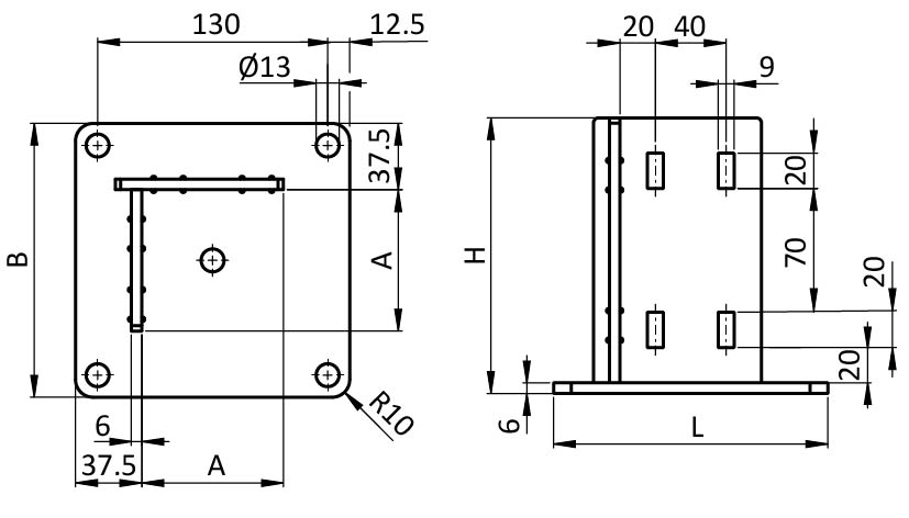 Foot Console ST 80 / 90 - 155 / 165 – technical drawing