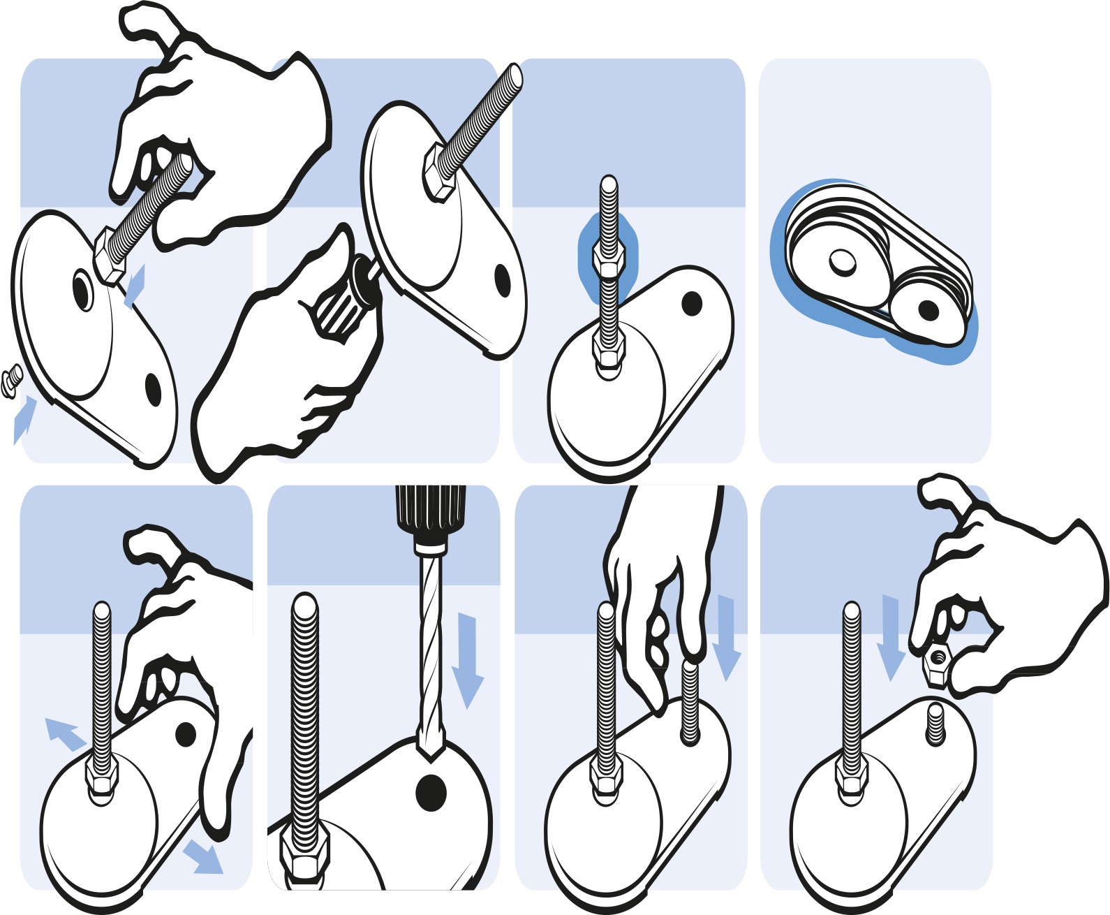 Extended Base 80 ZN for Pivot Feet – assembly graphic