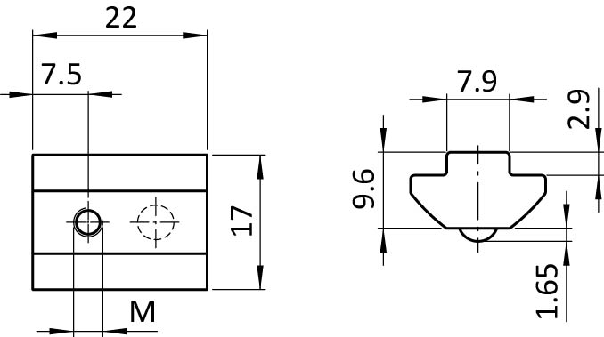 Roll-in T-slot Nut 17.0 x 9.6 mm with Spring Loaded Ball