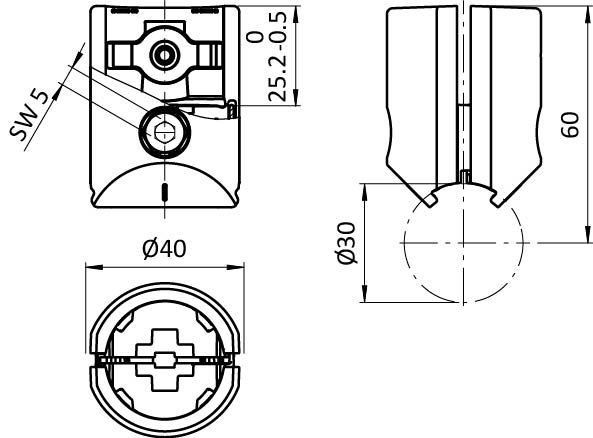Außenliegender T-Verbinder D30 (Set)