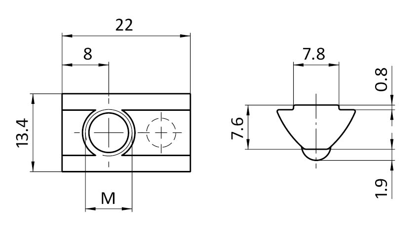Roll-in T-slot Nut 13.4 x 7.6 mm with Spring Loaded Ball