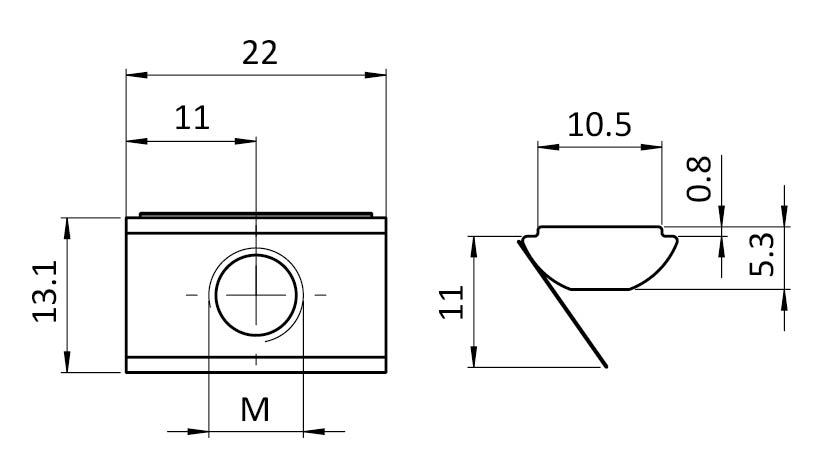 Ecrou basculant 13,1 x 5,3 mm avec languette ressort