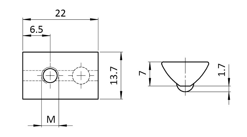 Nutenstein 13,7 x 7,0 mm, einschwenkbar mit Federkugel