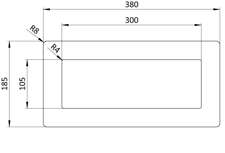 Bodenfenster 1/2 DIN A4 quer – technische Zeichnung