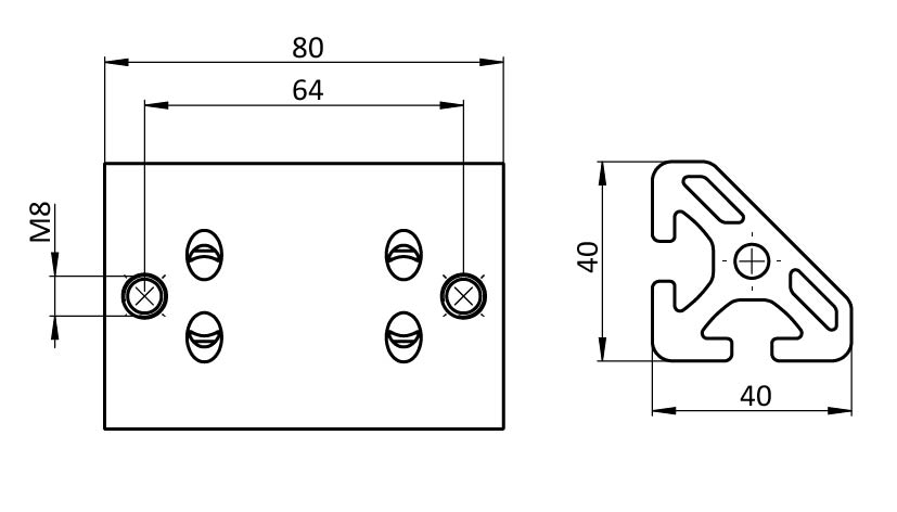 Angle Element T1 80 x 40, 45°