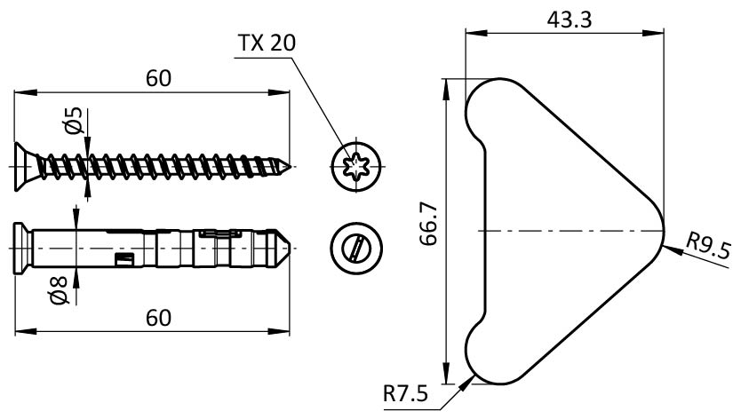 Screw-on Set for End Caps Parking Rail High / High