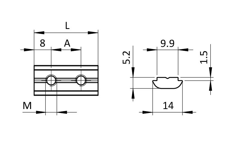 Roll-in Double T-slot Nut 14.0 x 5.2 mm (Set)