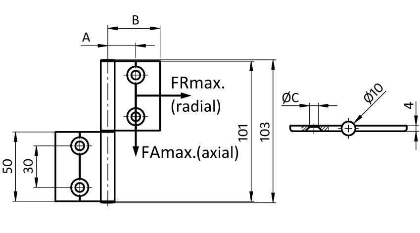 Innenliegendes Scharnier-Element – technische Zeichnung