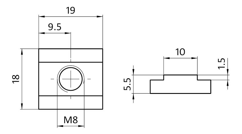 Ecrou de rainure en T 18,0 x 5,5 mm