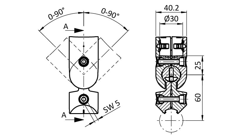 Außenliegender Kugelverbinder D30 (Set)