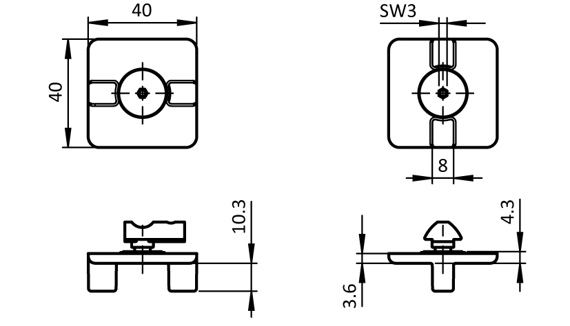 T-slot Slider (Set) – plano técnico