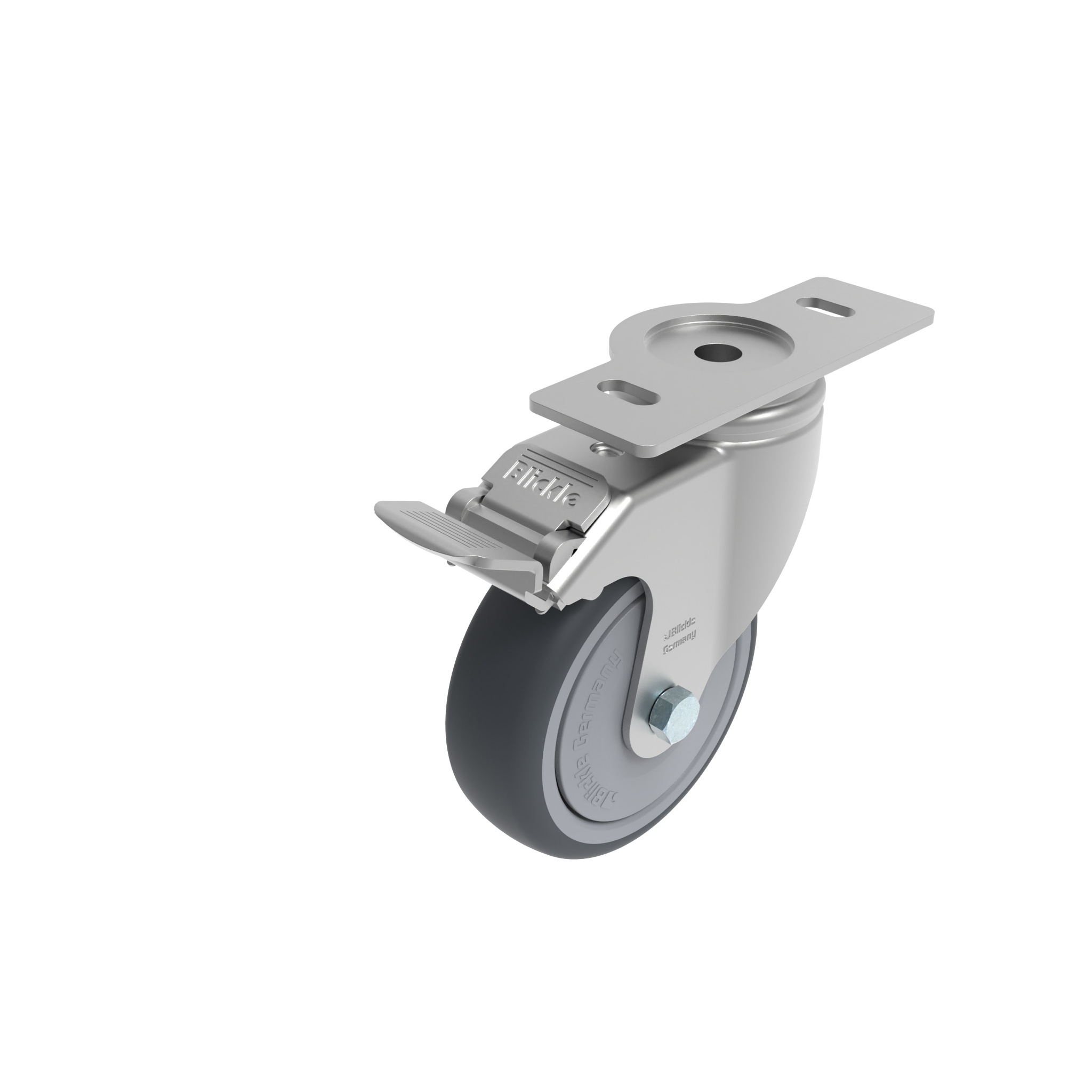 Rueda giratoria Ø 80 / 100 / 125 con freno de sistema y placa de montaje 40 / 45 098S100UD4045N – imagen del producto