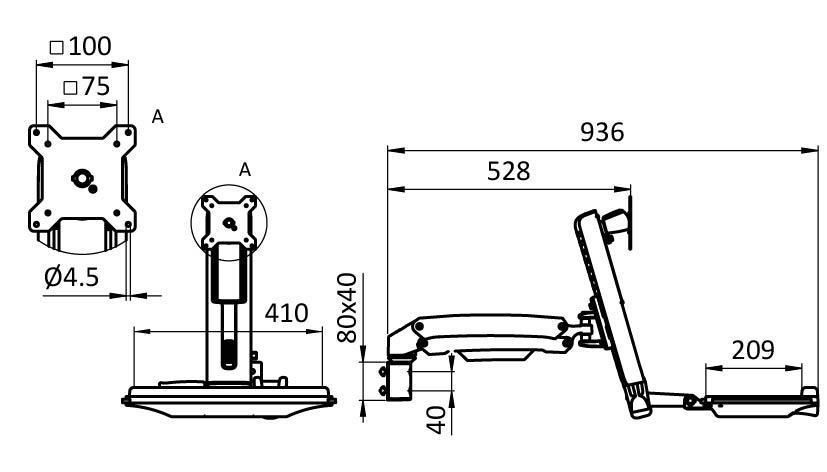 Monitor Work Station SIT / STAND 4-axis, Profile Attachment (Set)