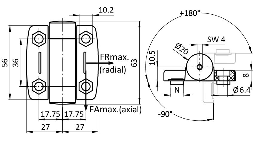 Sistema de bisagra 30 con fricción ajustable