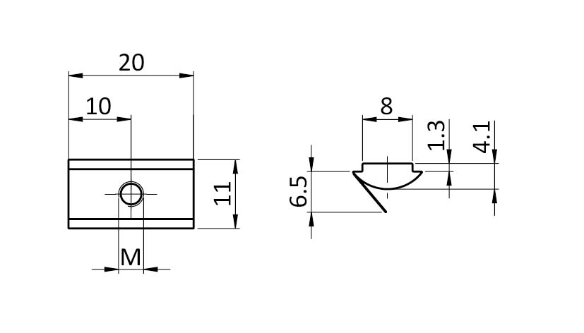 Ecrou basculant 11,0 x 4,1 mm avec languette ressort