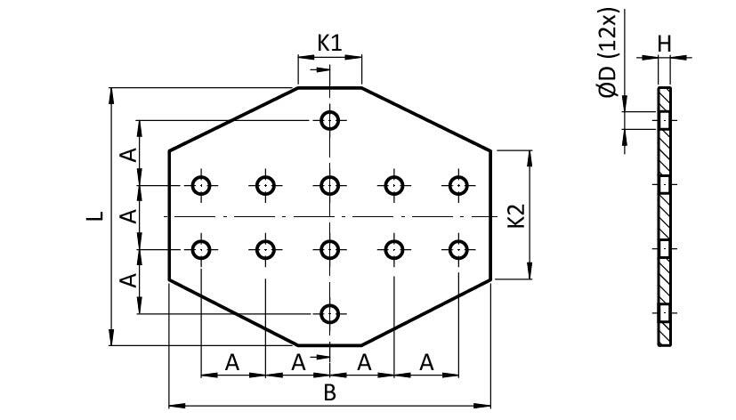 ECO Connection Plate AL X 12 Hole, 1 Slot x 2 Slots Version