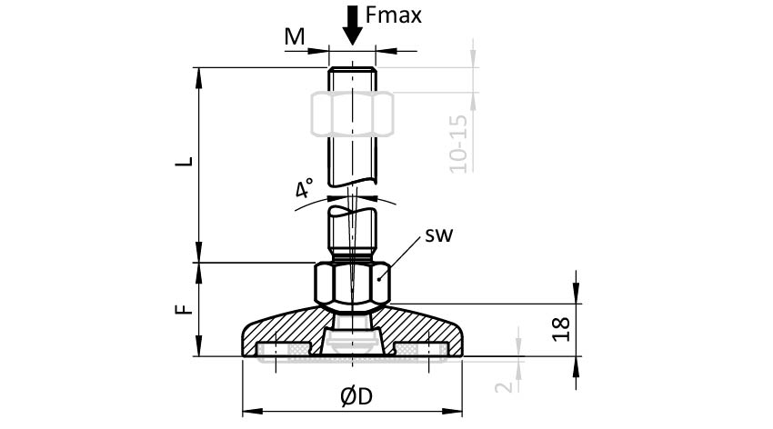 Pata pivotante, acier inox / acier inox