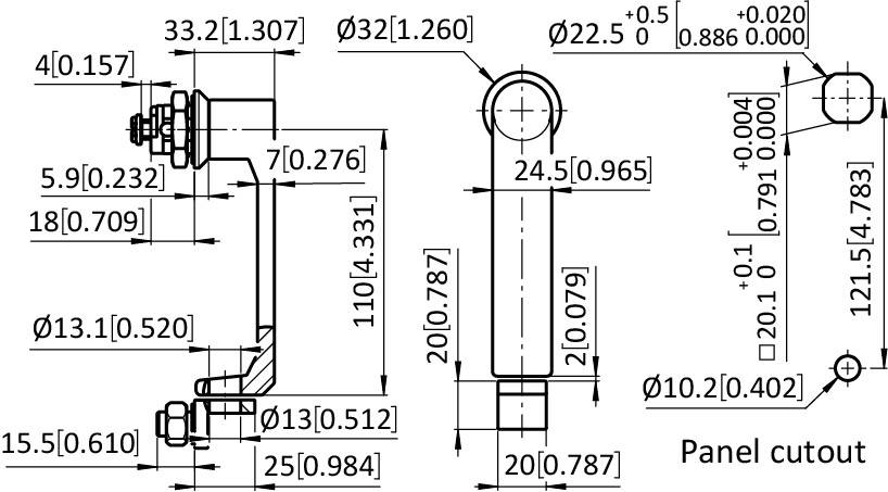 Bridge L-handle Quarter Turn Lock 22.5 / 18, Padlock Compatible – plan technique