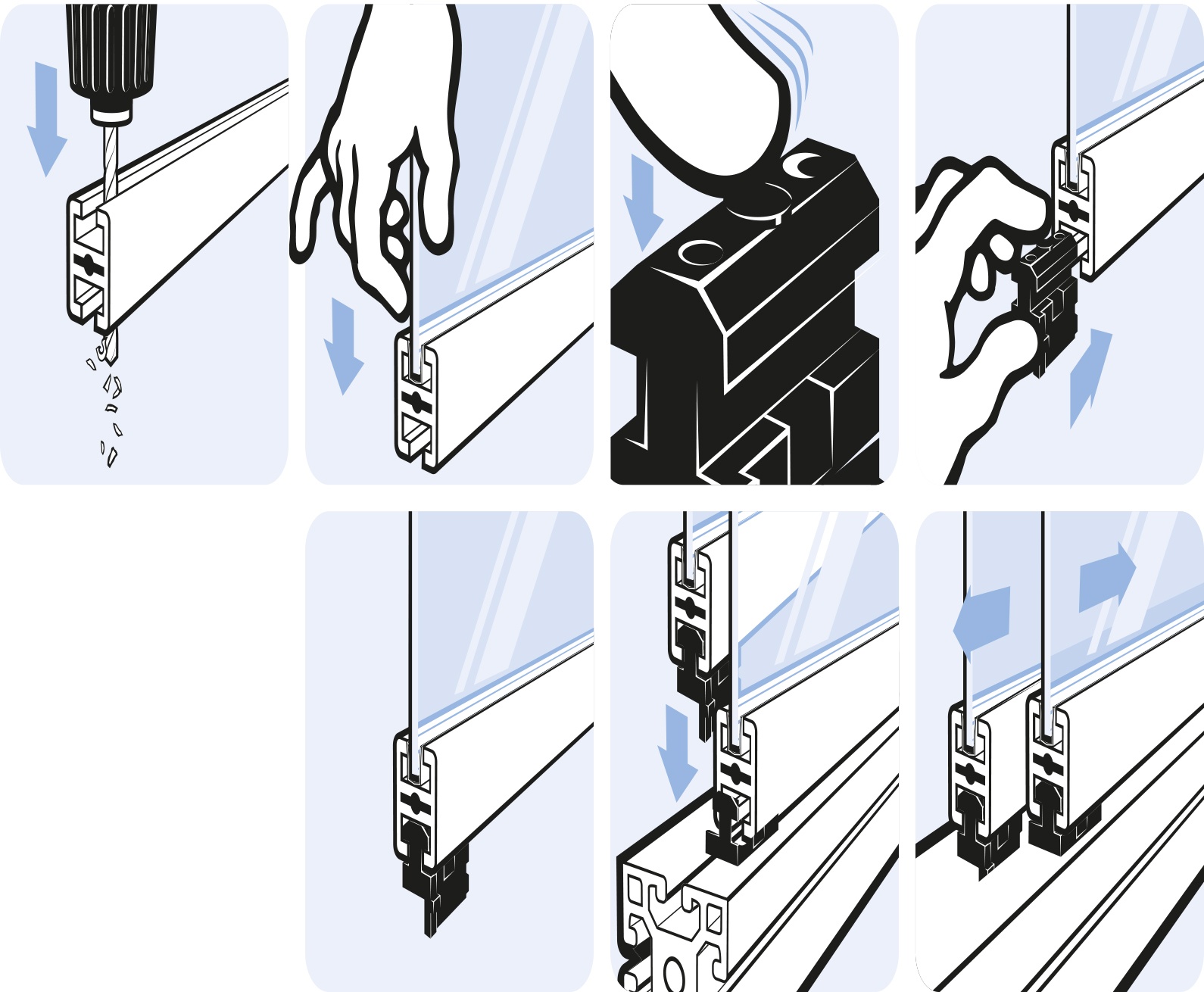 Sliding Door Guide for Clamp Profile – schéma de montage