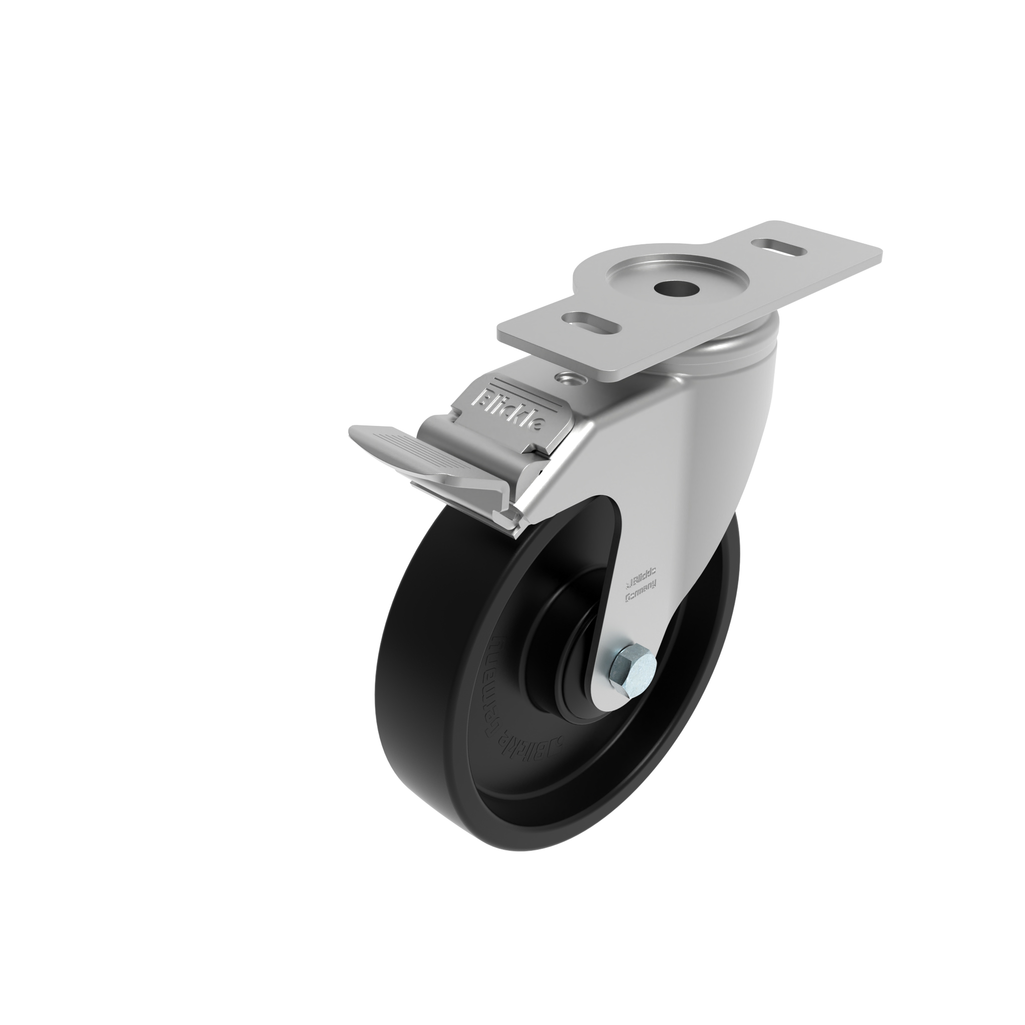 Rueda giratoria Ø 80 / 100 / 125 con freno de sistema y placa de montaje 40 / 45 098S125AD4045N – imagen del producto