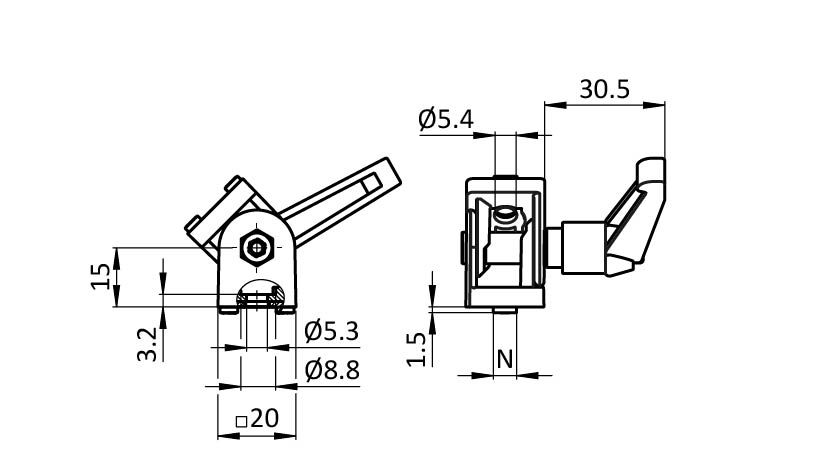 Pivot Joint 20 for M5 with Locking Lever