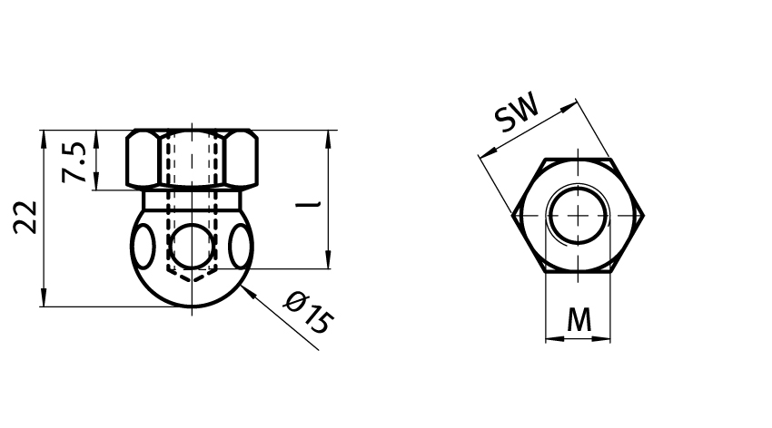 Ball Joint ST with Female Thread for Swivel Feet, Ball Joint 15