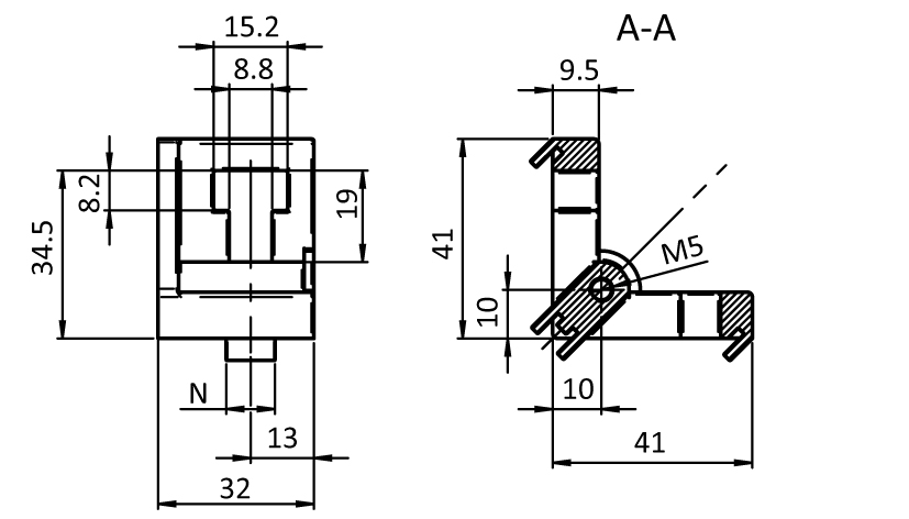 Angle Block 40/45 – technical drawing