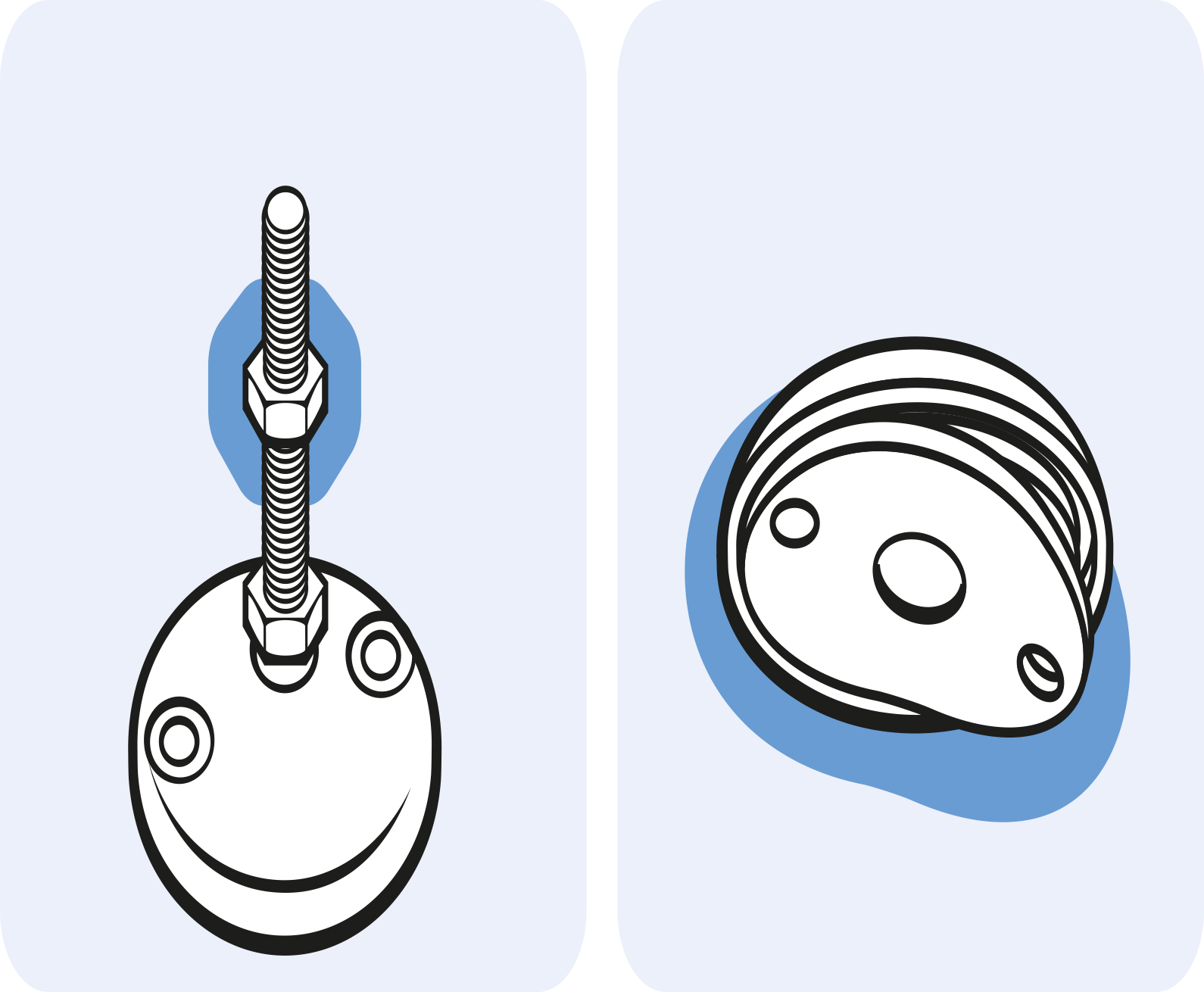 Pied rotule, PA / acier inox - Orifices de spitage - rotule 15