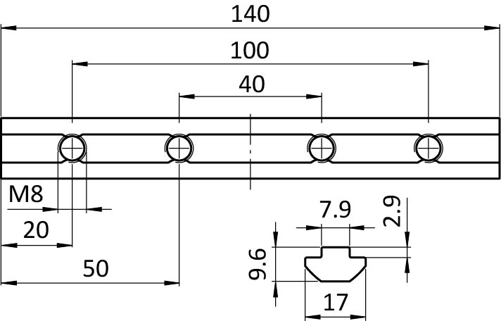 Connecting Strip 140 I, Slot 8 (Set) – technical drawing