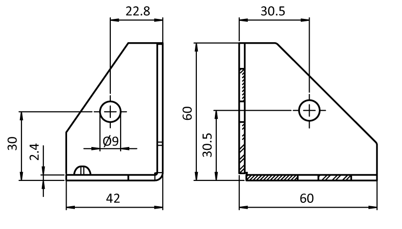 Stahlwinkel 45 / 60 – technische Zeichnung