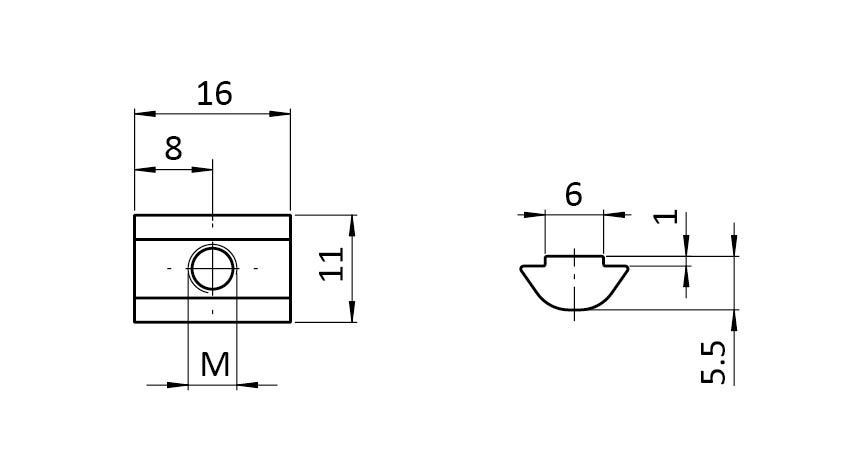 Ecrou basculant 11,0 x 5,5 mm