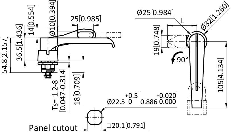 Wing L-handle Quarter Turn Lock 22.5 / 18, Padlock Compatible