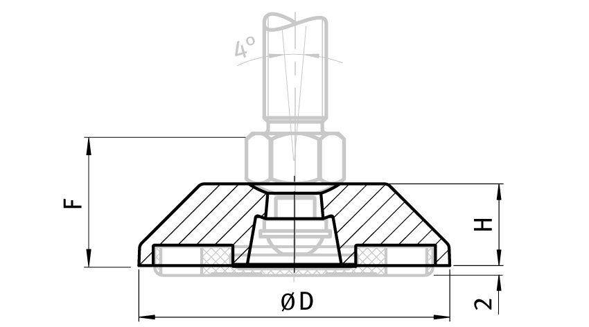 Base trapezoidal para patas pivotantes, negra